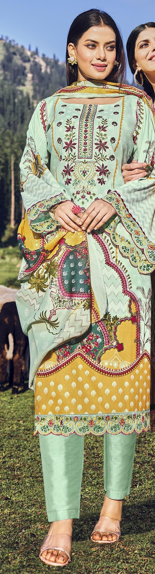 DRAVINAM Trends Unstitched Pakistani Print Embroidered Cotton Salwar Suit Dress Materials with Dupatta