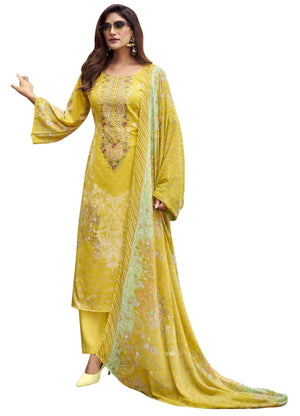 DRAVINAM Trends Women's Unstitched Cotton Suit Dress Material - Printed Embroidered Top II Plain Bottoms II Print Dupatta