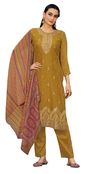 DRAVINAM Trends Women's Pure Jacquard heavy sequence work Pakistani salwar suit material with pure georgette digital printed and embroidered heavy dupatta (Wine)