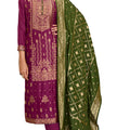 DRAVINAM Trends Unstitched Meenakari Zari Dola Jacquard Silk Salwar suit Dress Material with Dola Jacquard Double Jari Heavy Beautiful Dupatta (Purple and Green)