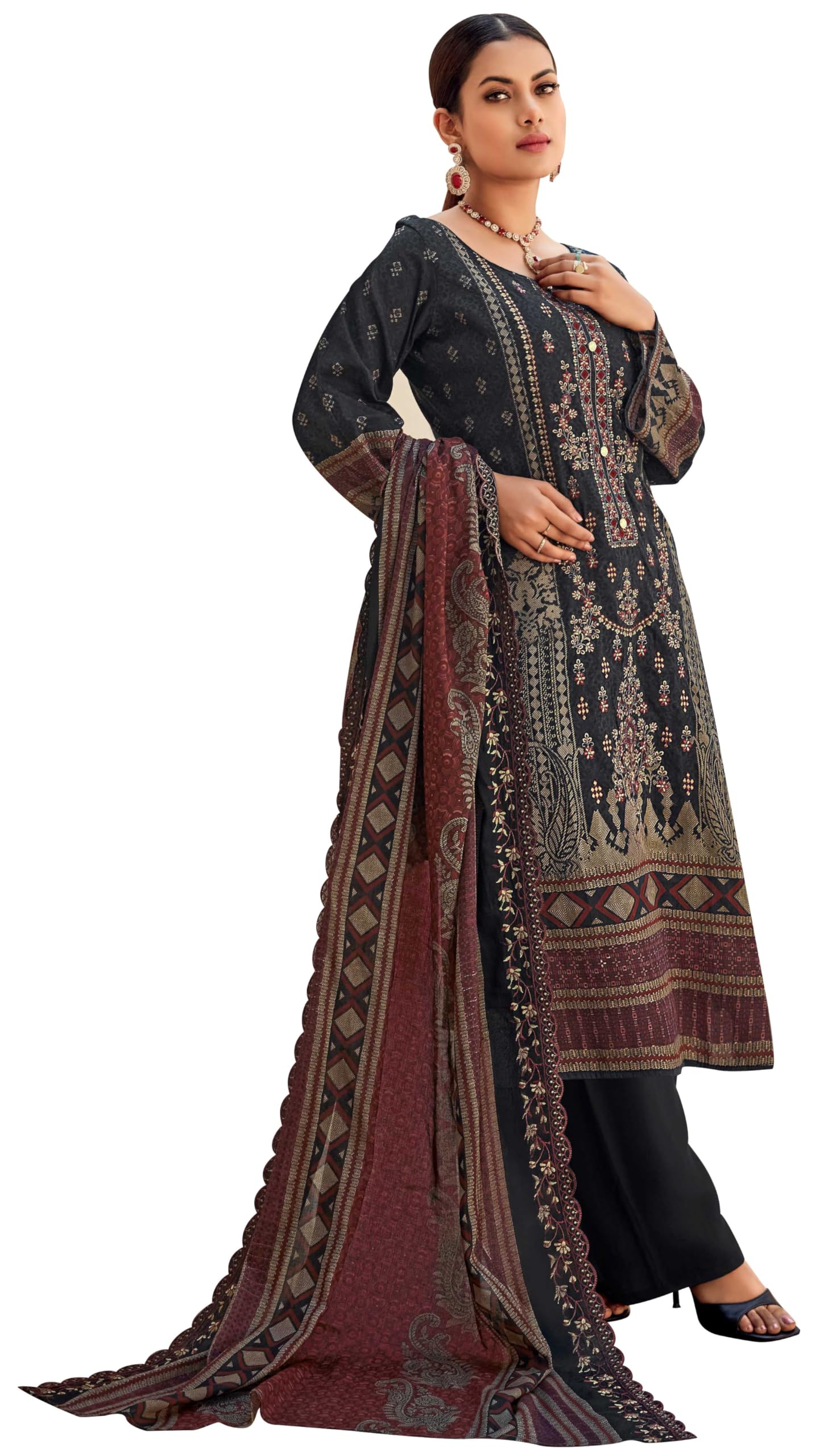DRAVINAM Trends Women's Unstitched Salwar Suit Dress Material - Cotton Digital Printed Organza Embroidered Kameez II Unstitch Bottoms II Cotton Dupatta