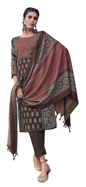 DRAVINAM Trends Women's Pure Wool Hand Work Dress Material with Printed Shawl