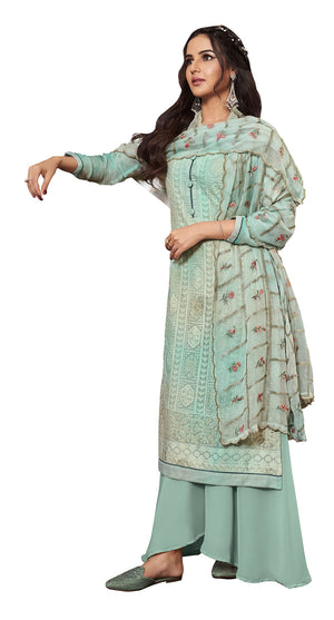 DRAVINAM Trends women’s real georgette digital printed sequence embroidered unstitched salwar Suit Dress Material with pure georgette sequence embroidered dupatta (sea green)