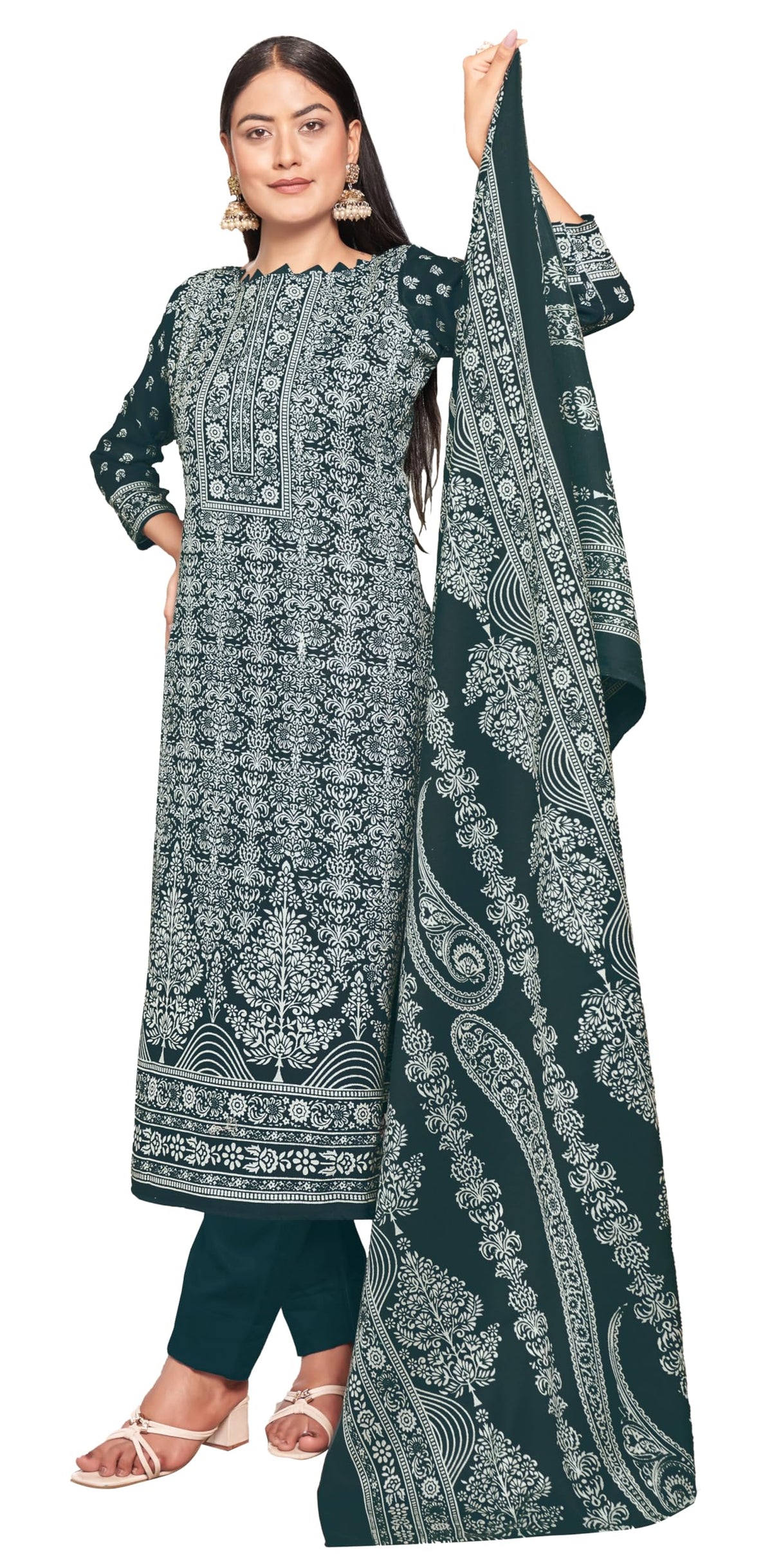 DRAVINAM Trends Women's Unstitched Winter Wear Kashmiri Kani Printed Heavy Woolen Pashmina Salwar Suit Dress Material with Digital Printed Printed Shawl Dupatta