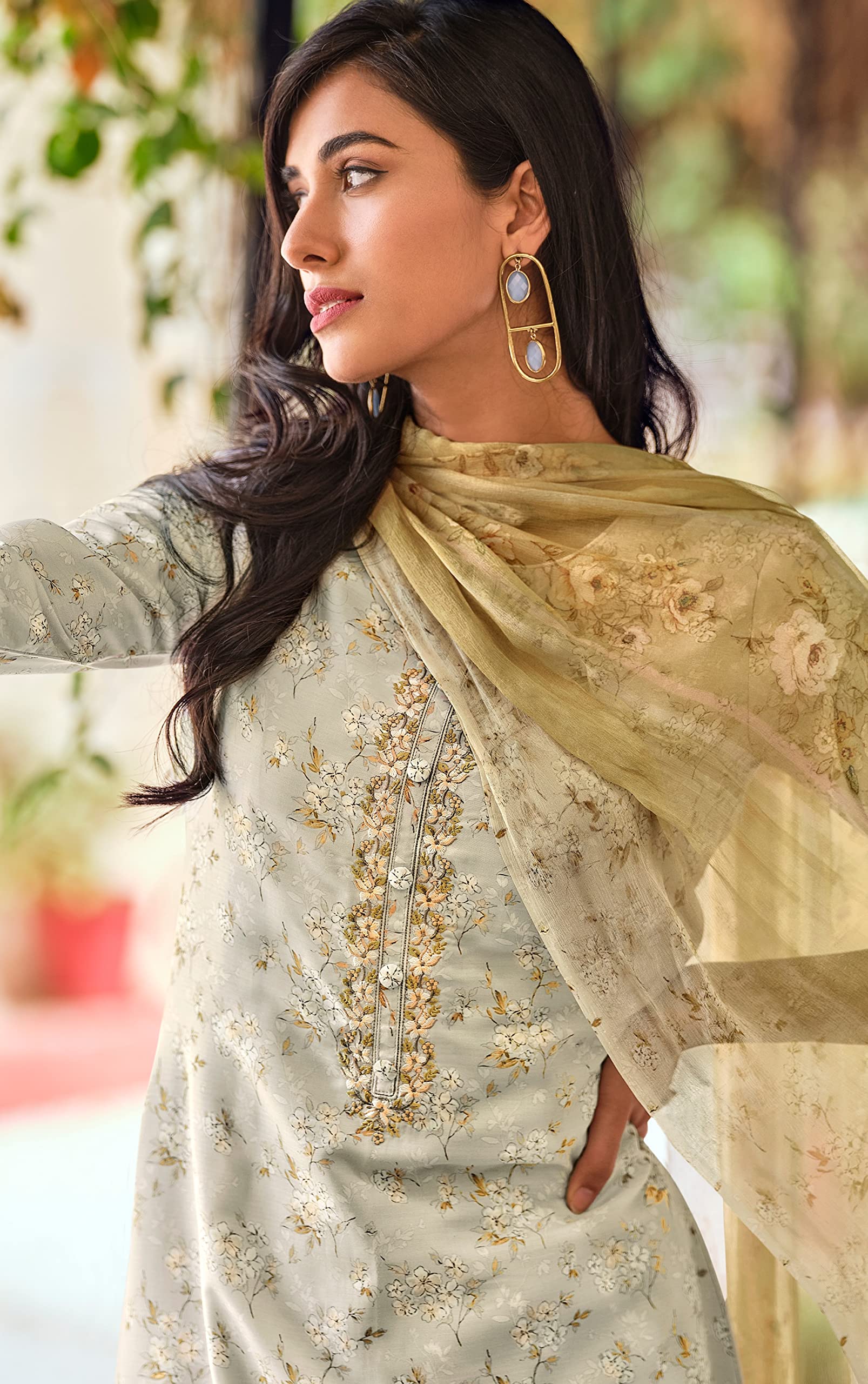 DRAVINAM Trends Women's Unstitched Digital Printed Pure Viscose Masline Embroidered Palazzo Salwar Suit Dress Material with Bemberg Chiffon Digotal Printed Dupatta (Blue)
