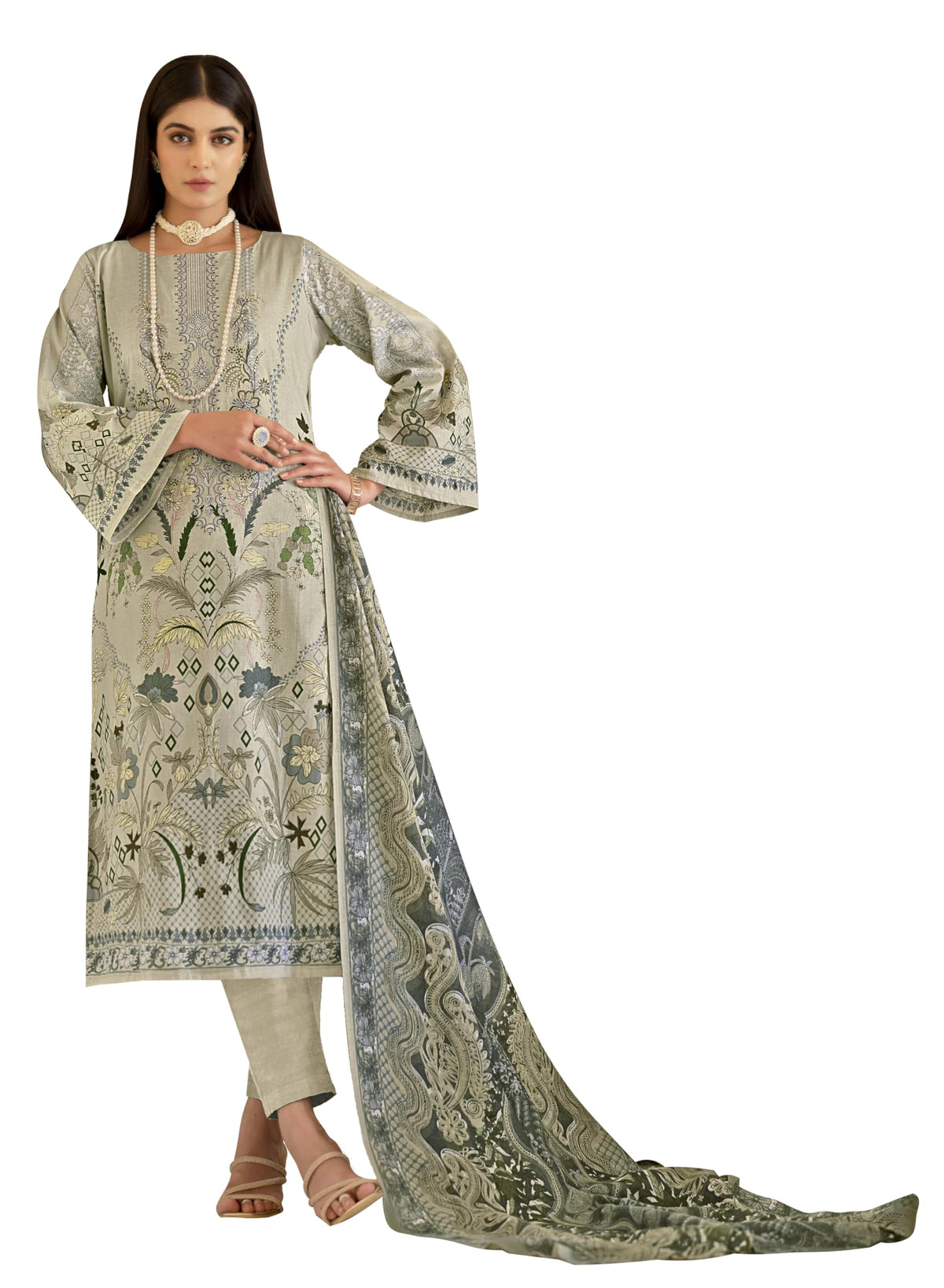 DRAVINAM Trends Women's Unstitched Pakistani Print Embroidered Cotton Salwar Suit Dress Materials with Cotton Printed Dupatta
