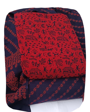DRAVINAM Trends Women's Premium Cotton Unstitched Salwar Suit Dress Material Set | Traditional Rajasthani Gujari Block Print (Red & Mustard Yellow)