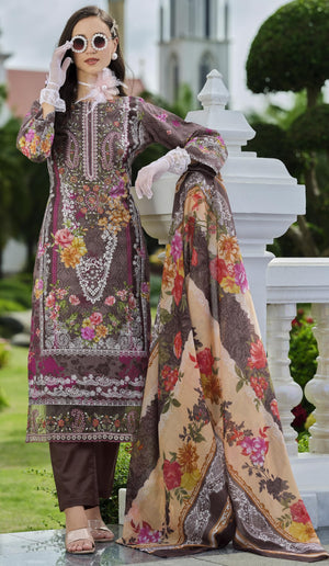 DRAVINAM Trends Kurti 2.50 mtrs,Soft Cotton Salwar(3 mtrs apx),Soft Cotton Mal mal dupatta(2.30 mtr) Unstitched Material Embroided|Yellow