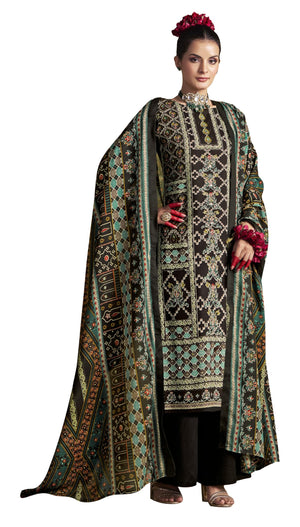 DRAVINAM Trends Women's Unstitched Rayon Salwar Suit Dress Material – Heavy Viscose Printed Top with Handwork II Pure Viscose Plain Bottom II Pure Cotton Mal Mal Printed Dupatta