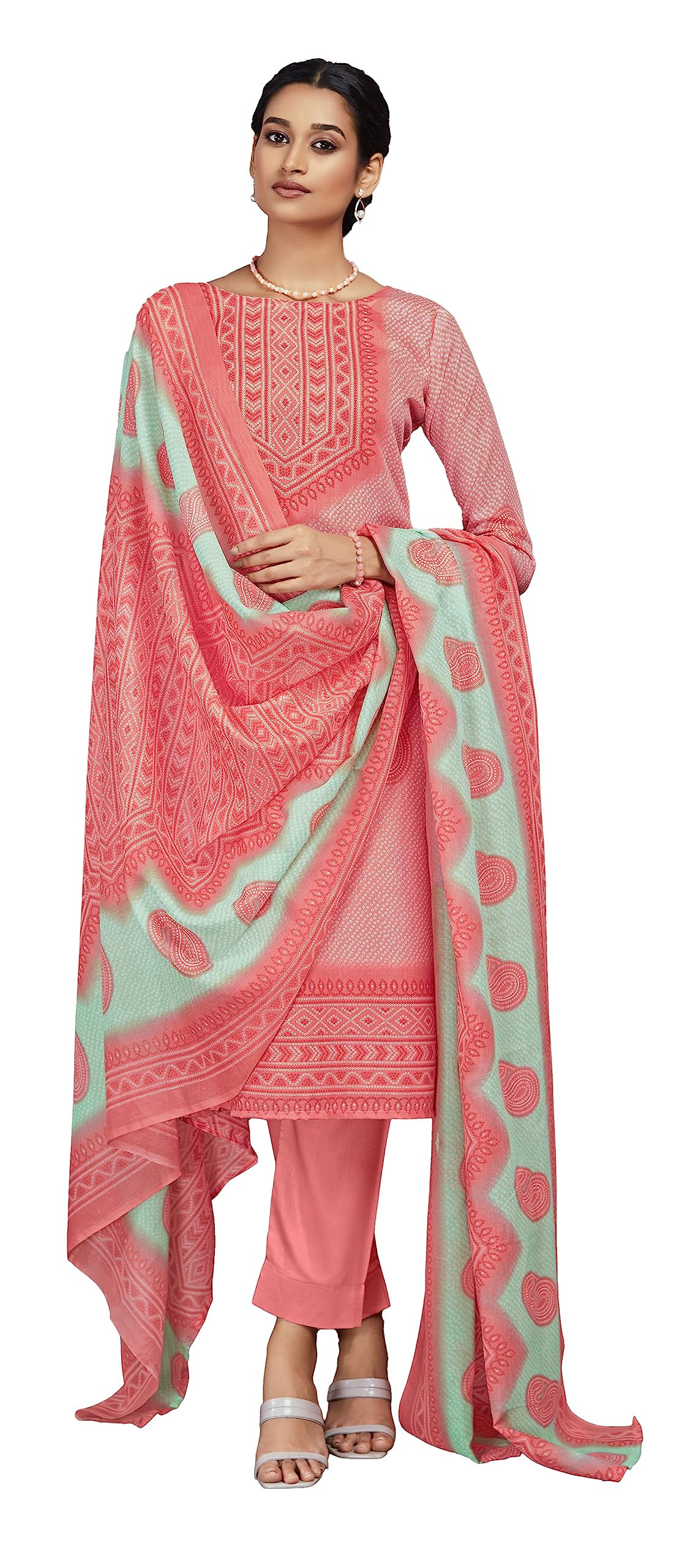 Unstitched Print Cotton Salwar Suit Dress Materials with Dupatta