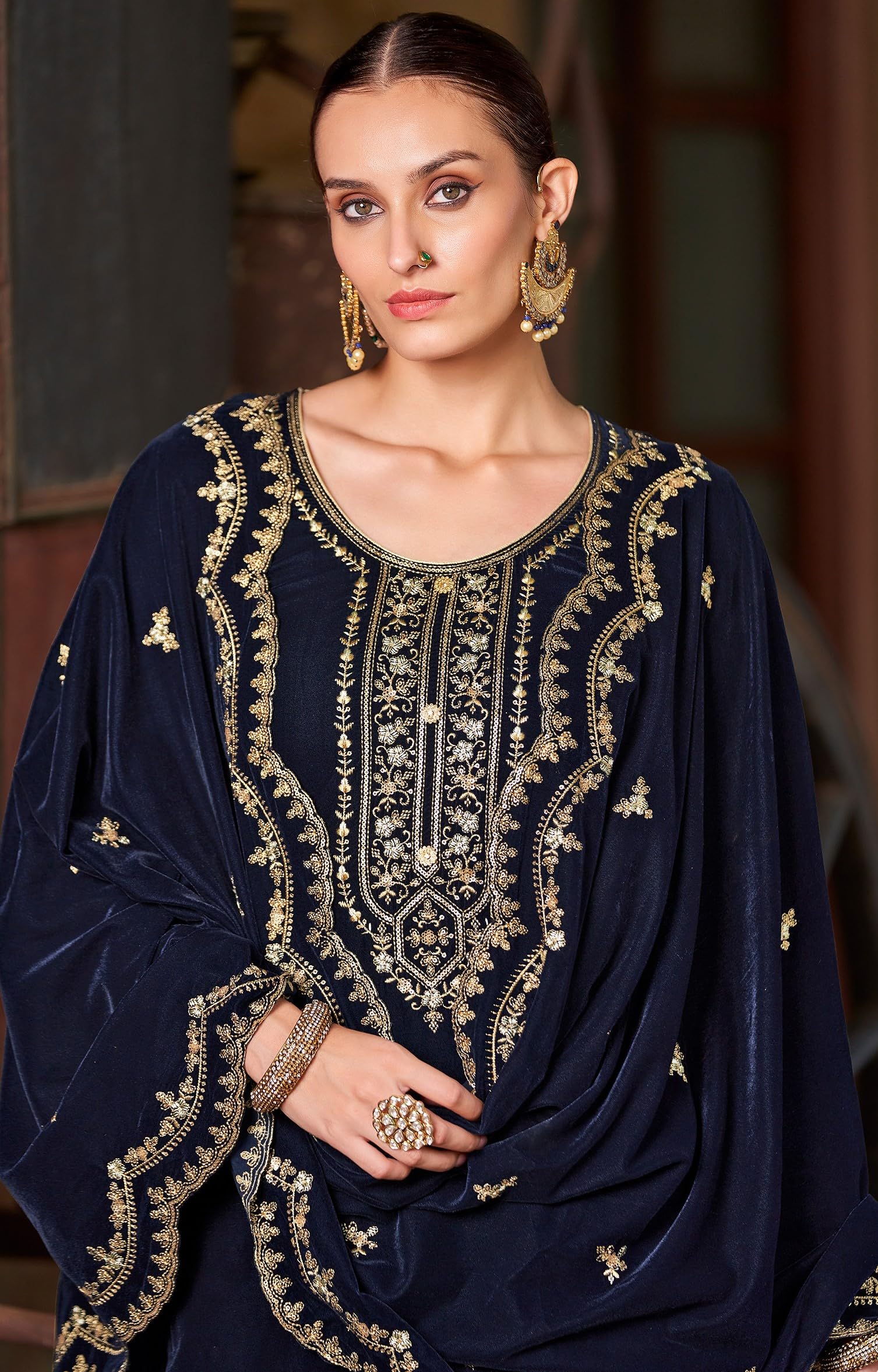 DRAVINAM Trends Women's Unstitched Premium Pure Velvet Embroidered Salwar Suit Dress Material With Dupatta and Unstitch Bottoms