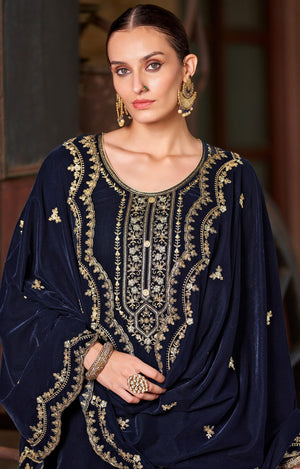 DRAVINAM Trends Women's Unstitched Premium Pure Velvet Embroidered Salwar Suit Dress Material With Dupatta and Unstitch Bottoms