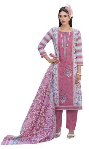 DRAVINAM Trends Women's Unstitched Salwar Suit Dress Material - Cotton Digital Printed Organza Embroidered Kameez II Unstitch Bottoms II Cotton Dupatta