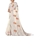 DRAVINAM Trends Women's Woven Plain Pure Linen Cotton Embroidered Saree with Blouse Piece (White36)