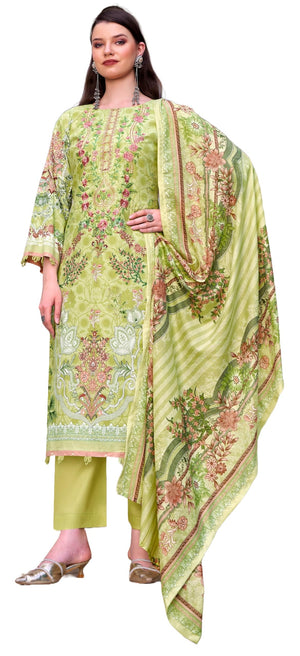 DRAVINAM Trends Women's Unstitched Cotton Suit Dress Material -Embroidered Digital Print Top II Plain Bottoms II Digital Print Dupatta