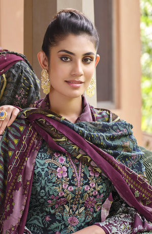 DRAVINAM Trends Unstitched Pakistani Print Embroidered Cotton Salwar Suit Dress Materials with Cotton Printed Dupatta (Beige)