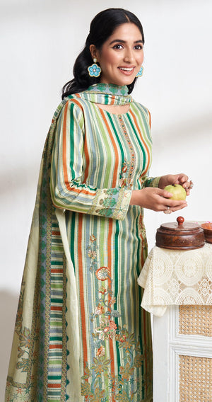 DRAVINAM Trends Unstitched Women Suit Material – Viscose Cotton Digital Printed Embroidered Kameez, Cambric Cotton Plain Bottoms and Printed Dupatta