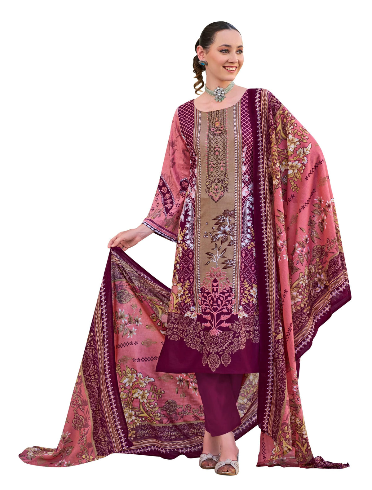 DRAVINAM Trends Women's Unstitched Salwar Suit Dress Material - Cotton Digital Printed Organza Embroidered Kameez II Unstitch Bottoms II Cotton Dupatta