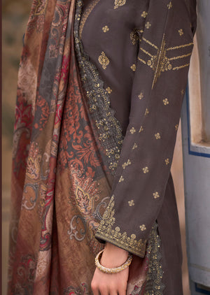 DRAVINAM Trends Women's Pure Dola Banarasi Silk Salwar Kameez Suit Dress Material with Digital Printed Embroidered Pure Viscose Heavy Silk Dupatta (