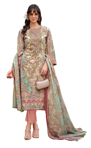 DRAVINAM Trends Women's Unstitched Salwar Suit Dress Material - Cotton Digital Printed Organza Embroidered Kameez II Unstitch Bottoms II Cotton Dupatta