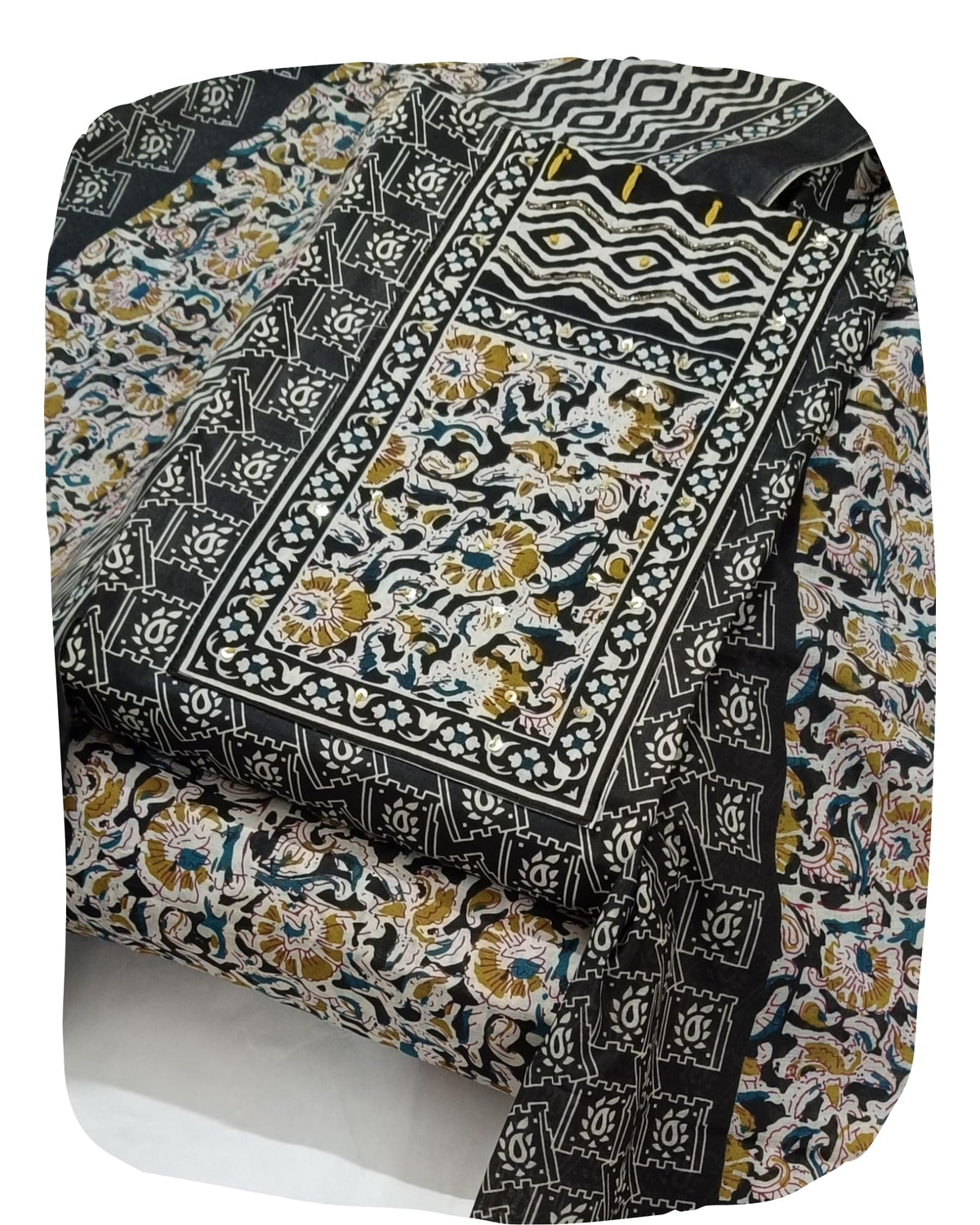 DRAVINAM Trends Women's Cambric Cotton Dress Material | Unstitch Kalamkari Printed Suit Set with Cotton Dupatta