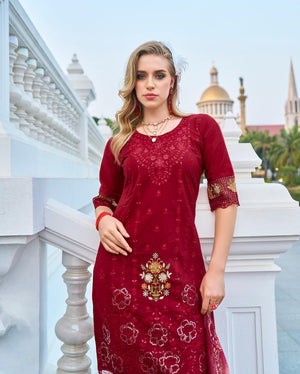 DRAVINAM Trends Kurti 2.50 mtrs, Pure Cotton (3 mtrs apx), Pure MAL MAL Cotton Dupatta Digital Print|Rust