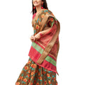 DRAVINAM Trends Women's Woven Kota Linen Printed Saree with Blouse Piece (Brown_SareeSRZ_5)