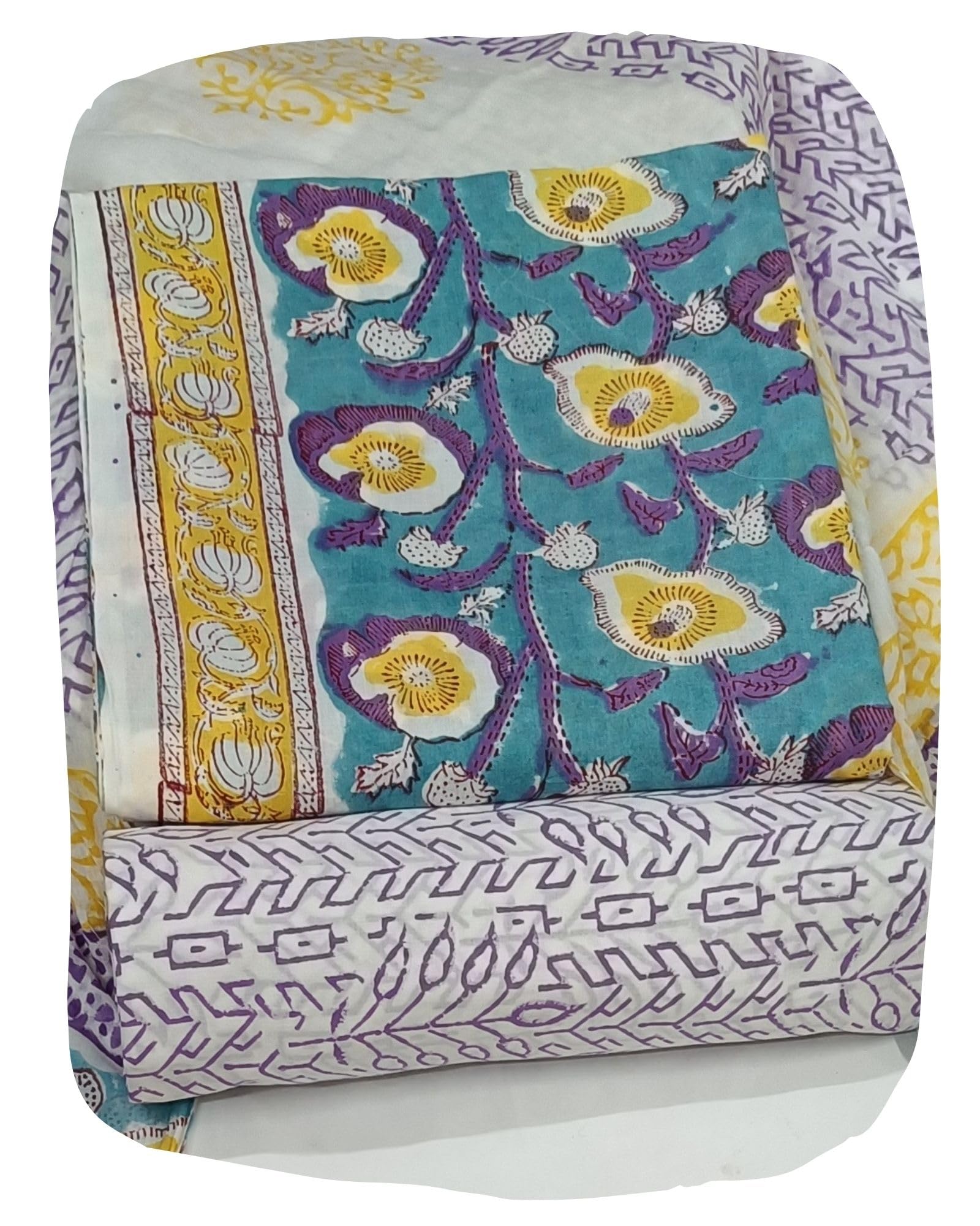 DRAVINAM Trends Hand Block Print Sanganeri Cambric Unstitched Cotton Suit Dress Material for Women with Mulmul Cotton Hand Printed Dupatta