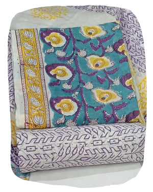 DRAVINAM Trends Hand Block Print Sanganeri Cambric Unstitched Cotton Suit Dress Material for Women with Mulmul Cotton Hand Printed Dupatta