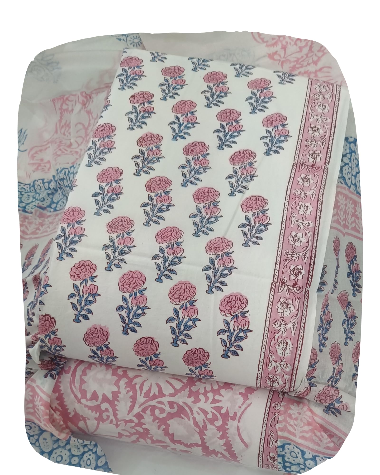 DRAVINAM Trends Hand Block Print Jaipuri Cambric Unstitched Cotton Suit Dress Material for Women with Mulmul Cotton Hand Printed Dupatta