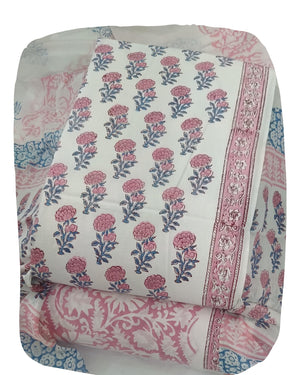 DRAVINAM Trends Hand Block Print Jaipuri Cambric Unstitched Cotton Suit Dress Material for Women with Mulmul Cotton Hand Printed Dupatta