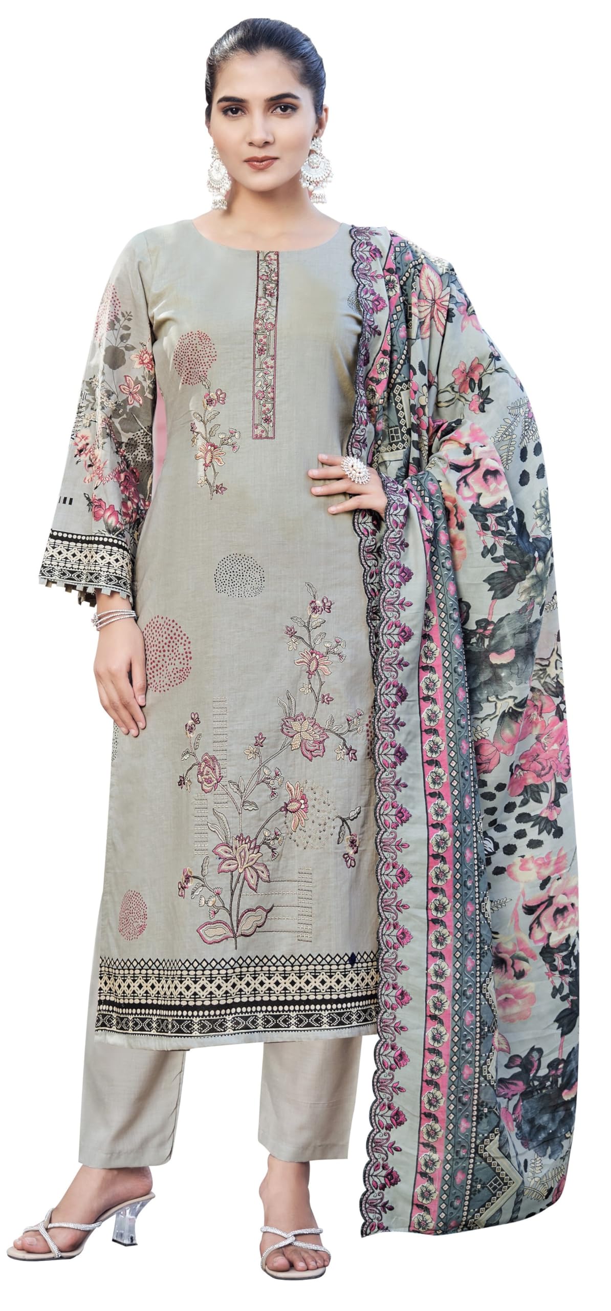 DRAVINAM Trends Women's Unstitched Salwar Suit Dress Material - Cotton Digital Printed Organza Embroidered Kameez II Unstitch Bottoms II Cotton Dupatta