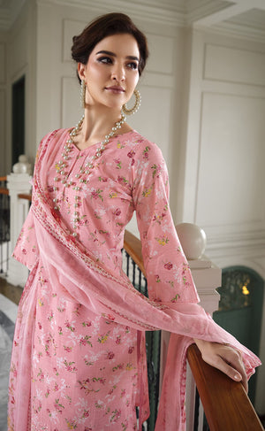 DRAVINAM Trends Unstitched Printed Embroidery Work Cotton Salwar Suits Dress Material with Chiffon Dupatta (Pink)