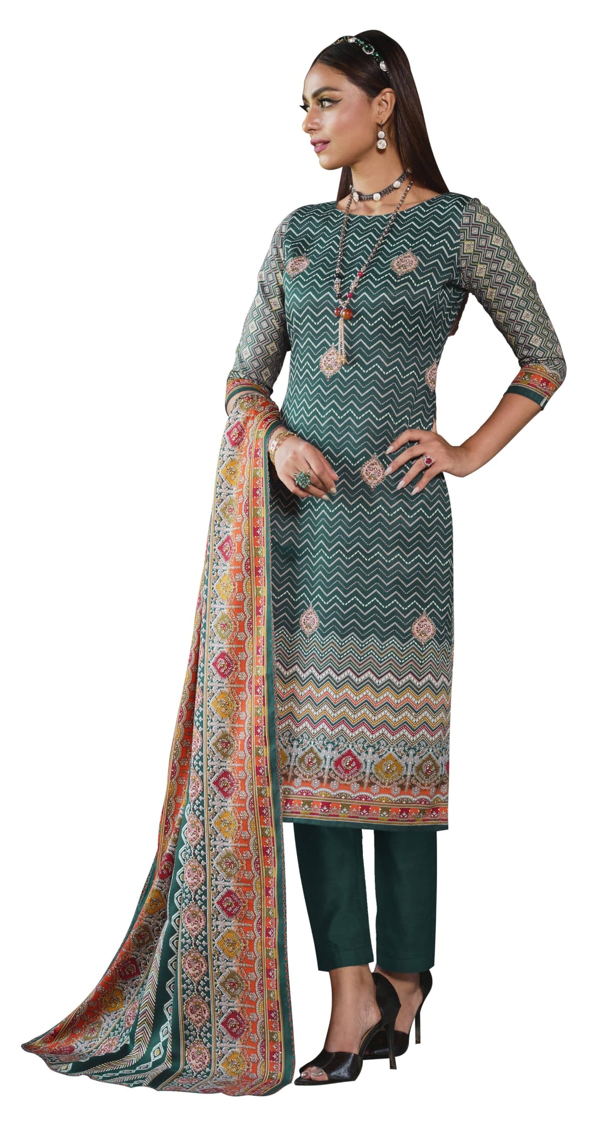 DRAVINAM Trends Women's Unstitched Digital Printed Winter Pure Woollen Pashmina Pakistani Salwar Kameez Suit Dress Materials with Woolen Shawl Dupatta