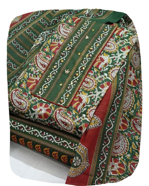 DRAVINAM Trends Women's Cambric Cotton Dress Material | Unstitch Kalamkari Printed Suit Set with Cotton Dupatta