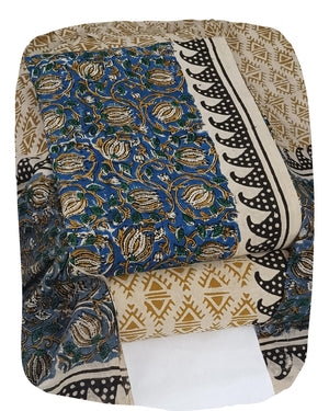 DRAVINAM Trends Women's Jaipuri Pure Cotton Handmade Floral Block Bagh Print Unstitched Dress Material Set with Dupatta (Top, Bottom, and Dupatta Fabric)