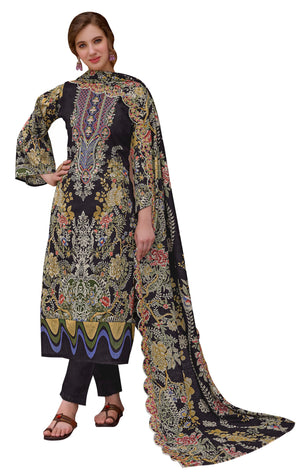 DRAVINAM Trends Women's Unstitched Pakistani Digital Print Embroidered Pure Cotton Salwar Suit Dress Materials with Cotton Embroidered Cutwork Dupatta