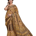 DRAVINAM Trends Women's Cotton Linen Jacquard Woven Broad Border Pattu Saree with Blouse Piece (Pattu SareeSRMN_43N_Brown Beige)
