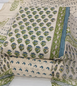 DRAVINAM Trends Hand Block Print Cambric Cotton Unstitched Salwar Suit Set for Women with Pure Chiffon Hand Printed Dupatta