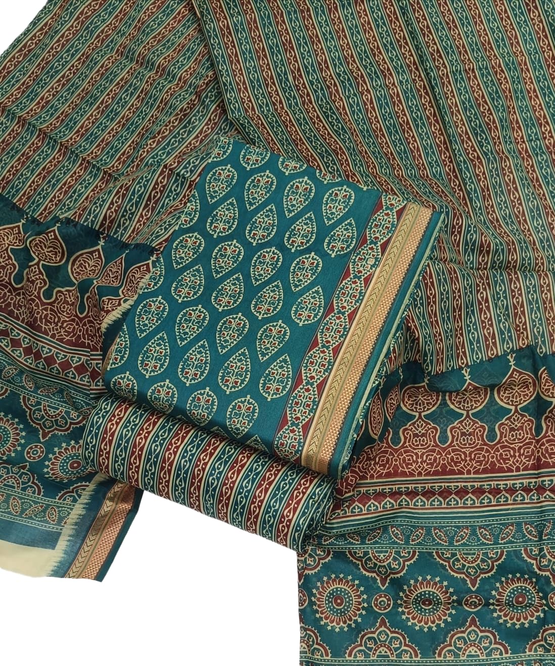 DRAVINAM Trends Jaipuri Print Pure Cotton Unstitched Salwar Suit Dress Material for Women with Zari Borders and Cotton Dupatta