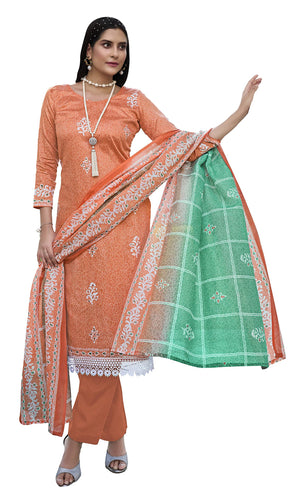 DRAVINAM Trends Women's Printed Unstitched Pure Cotton Kurti Palazzo Pants Set Material with Dupatta