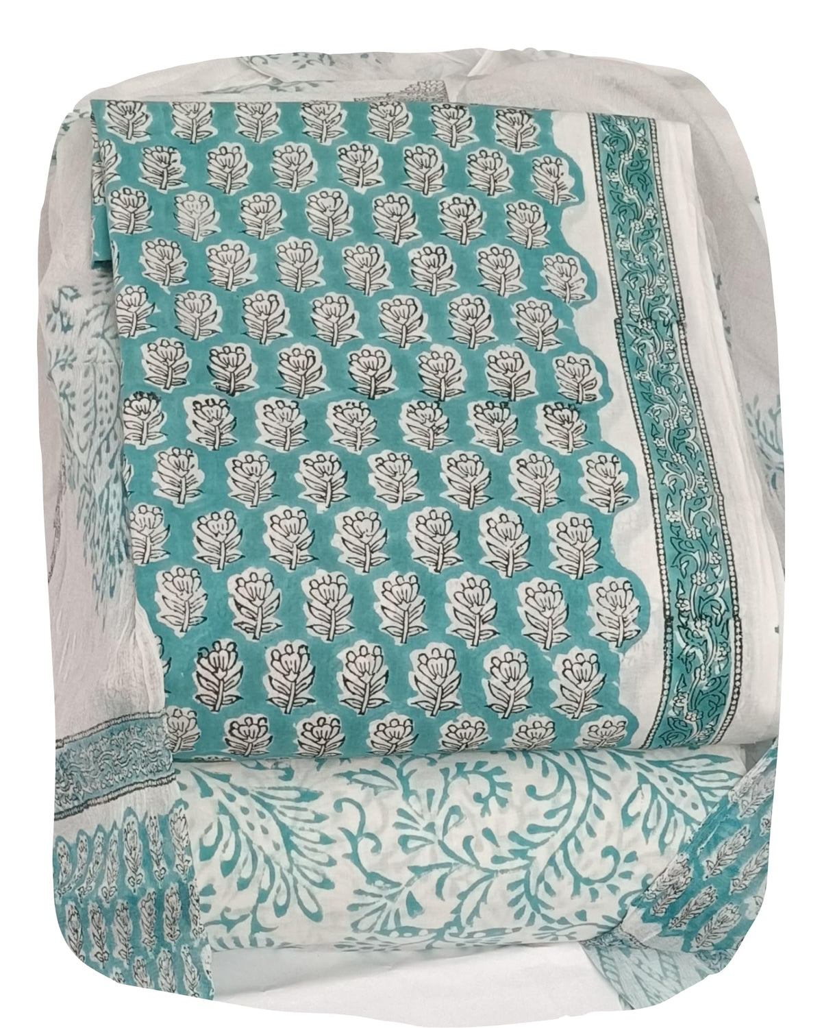 DRAVINAM Trends Hand Block Print Cambric Cotton Unstitched Salwar Suit Set for Women with Pure Chiffon Hand Printed Dupatta