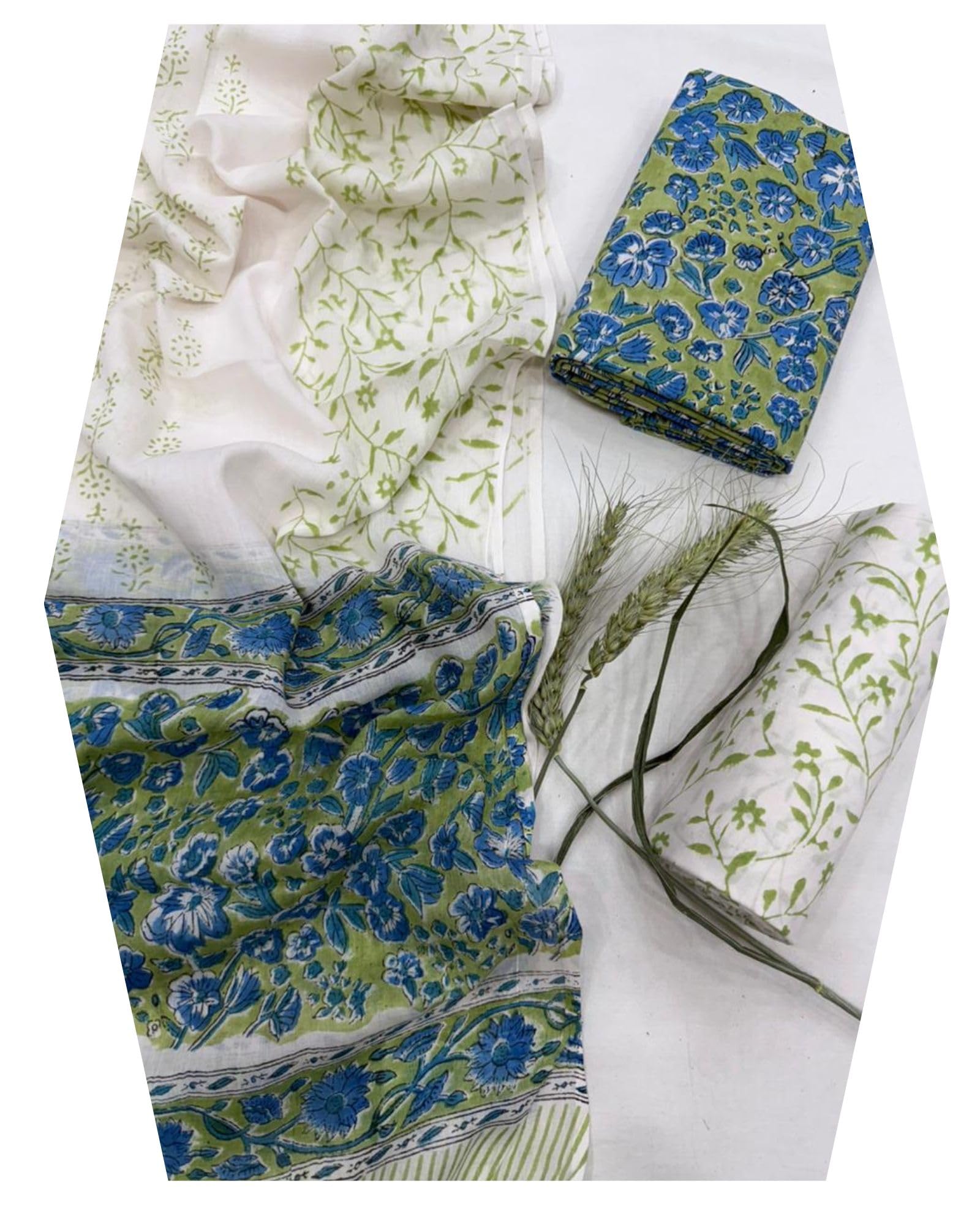 Hand Block Print Sanganeri Cambric Unstitched Cotton Suit Dress Material for Women with Mulmul Cotton Hand Printed Dupatta