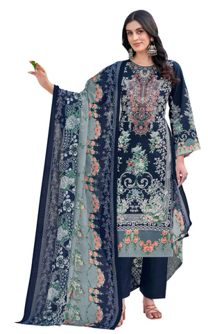 DRAVINAM Trends Kurti 2.50 mtrs, PURE COTTON DYED (2.7 m),PURE LAWN MULMUL DIGITAL PRINT VOIL DUP (2.25|Black