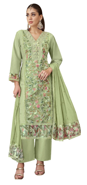 DRAVINAM Trends Women's Unstitched Cotton Embroidered Suit Material -Jam Cotton Embroidered Shirt II Cotton Bottoms II Chiffon Ptinted Dupatta