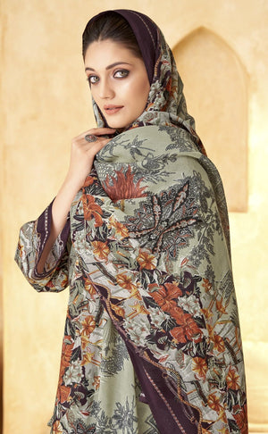 DRAVINAM Trends Women's Pakistani Digital Print Embroidered Unstitcehd Pure Cambric Cotton Salwar Suit Dress Materials with Cotton Printed Dupatta