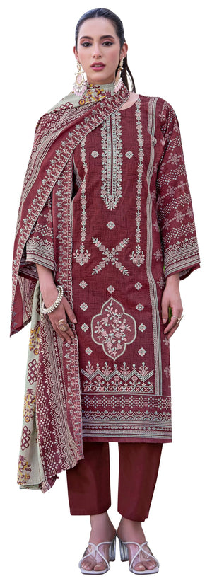 DRAVINAM Trends Women's Unstitched Premium Pure Cotton Heavy Embroidered Suit Dress Material