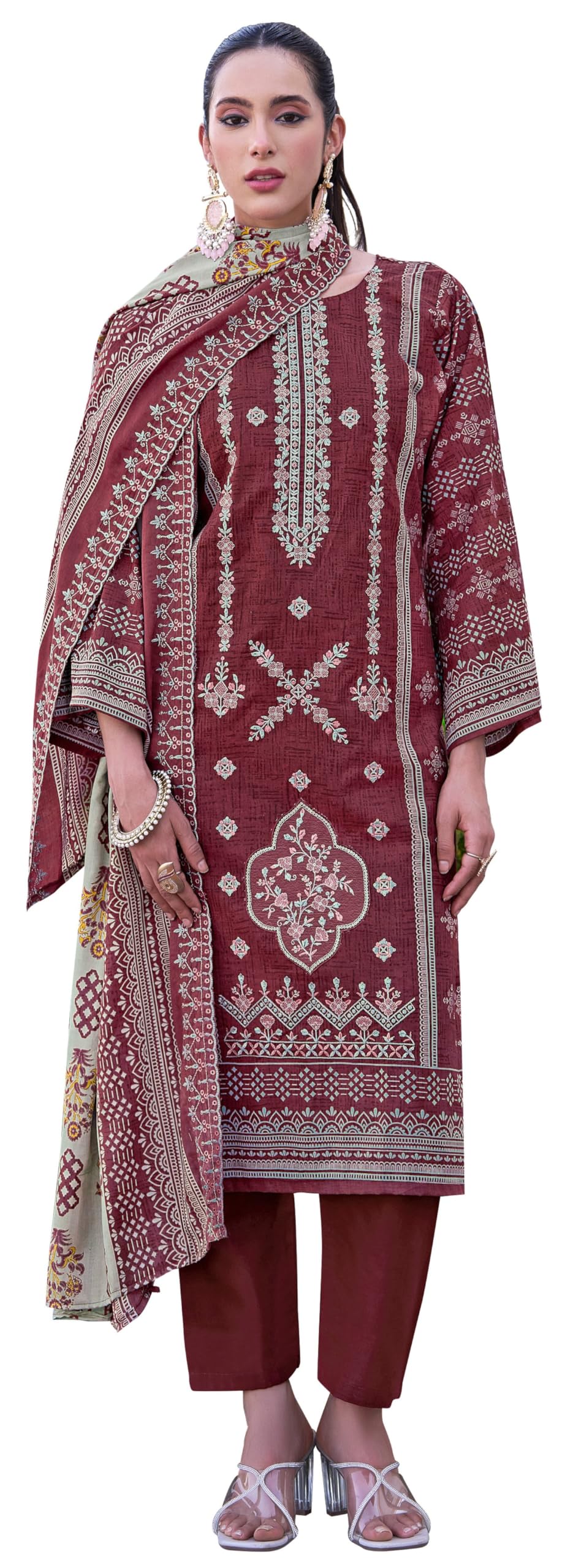 DRAVINAM Trends Women's Unstitched Premium Pure Cotton Heavy Embroidered Suit Dress Material