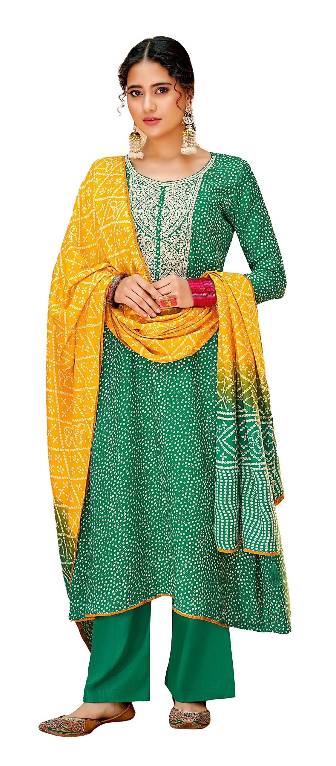 DRAVINAM Trends Women's Dobby print wool winter wear dress material with dobby print shawl dupatta (green)