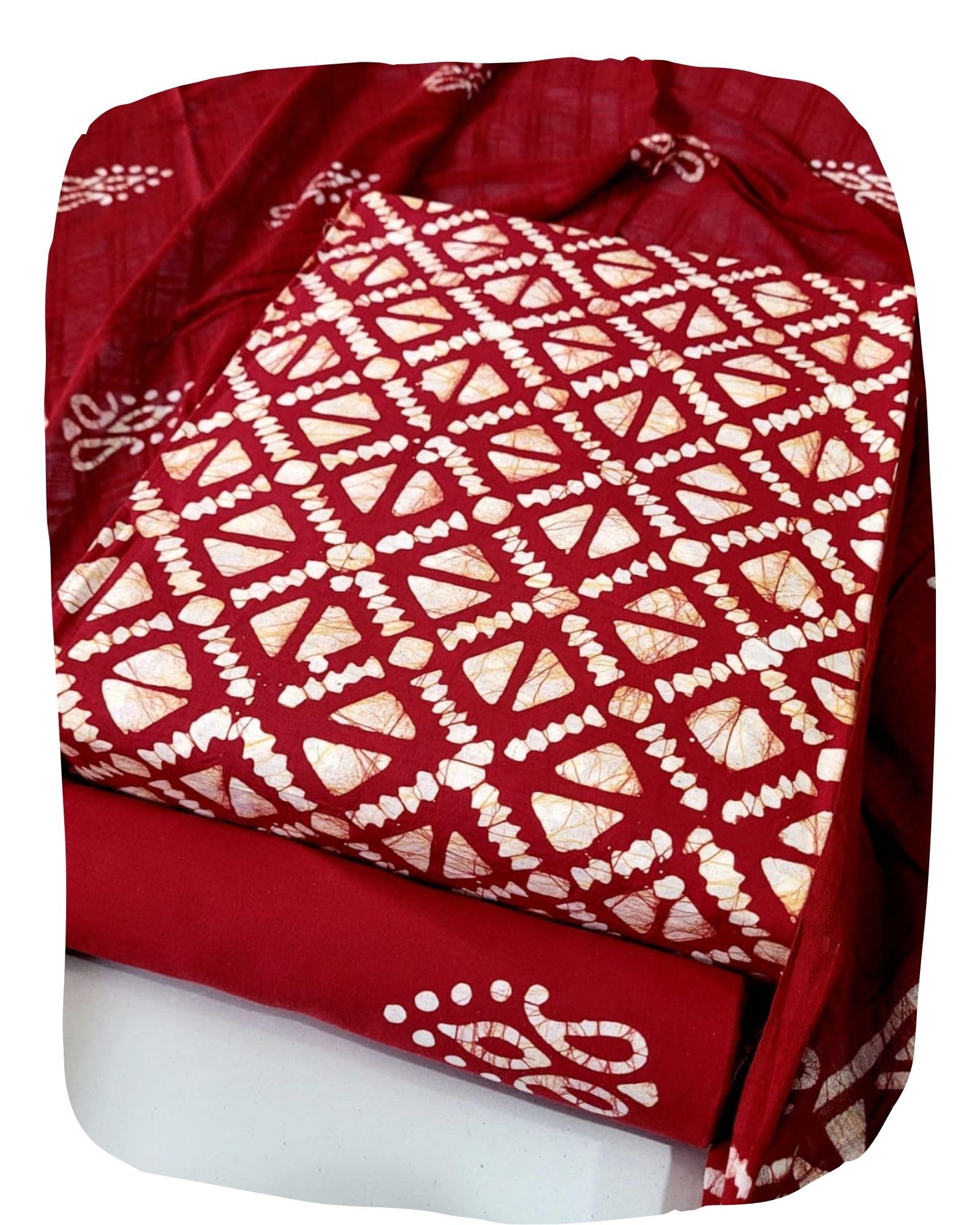 DRAVINAM Trends Unstitched Jaipuri Handmade Wax Batik Print Soft Cotton Dress Material with Dupatta